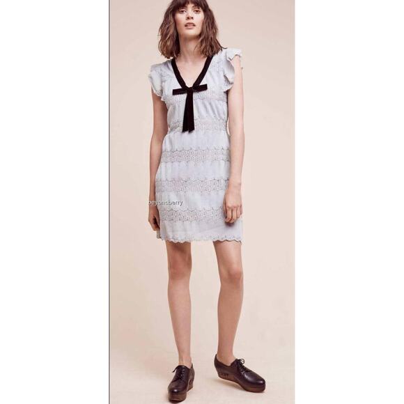 Anthropologie Eva Franco Blue Lace Velvet Bow Dress XS
